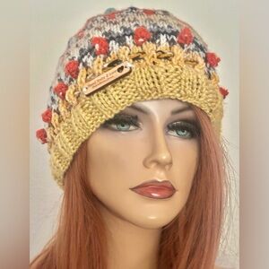 Hand Knits 2 Love Slouch Beanie Hat Adjustable Fit Fair-isle Designer Beads Hip